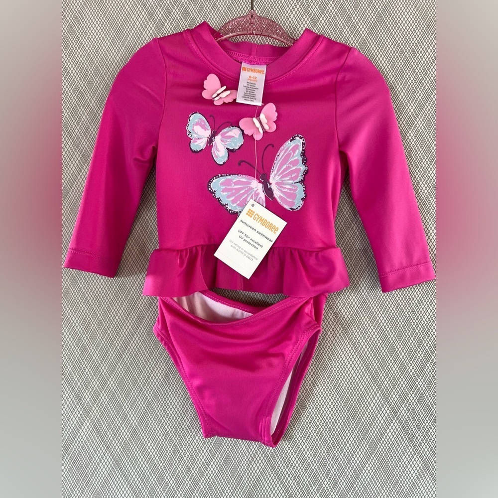Gymboree - Pink Butterfly Long Sleeve Swim 2pc Set (Size 6-12m) NWT - Picture 3 of 4